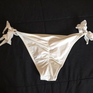 White Ruched Bikini Bottom With Ties